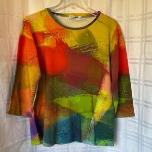 ANDREA GEER Oversized Wearable Art Artisan Multicolor Abstract Top Size Medium
